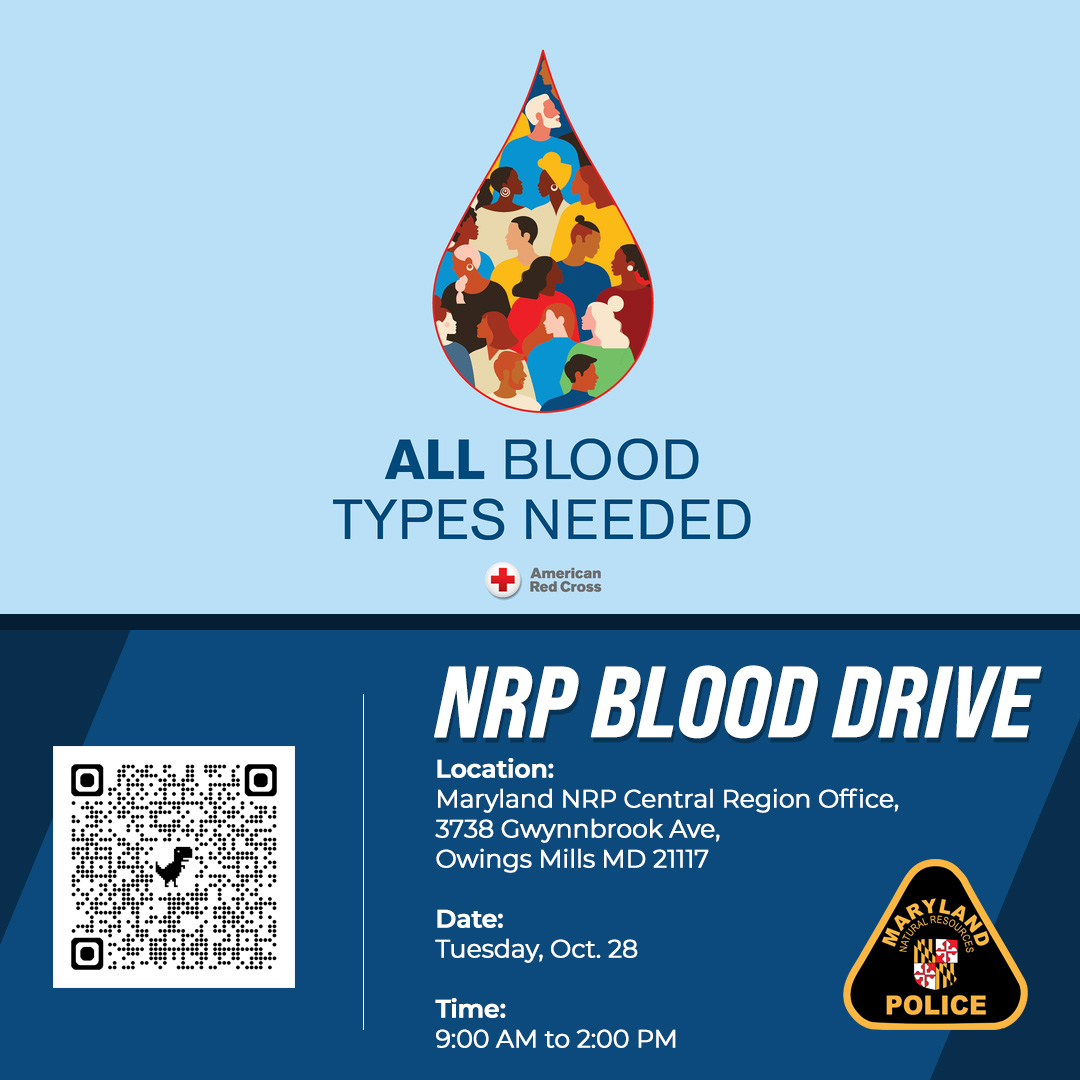 Donate for a good cause with the Maryland Natural Resources Police 🩸 

Please join us for our upcoming <a href="/RedCross/">American Red Cross</a> blood drive in Owings Mills next Tuesday and help save lives in our community. Register: mddnr.info/3LqemtK