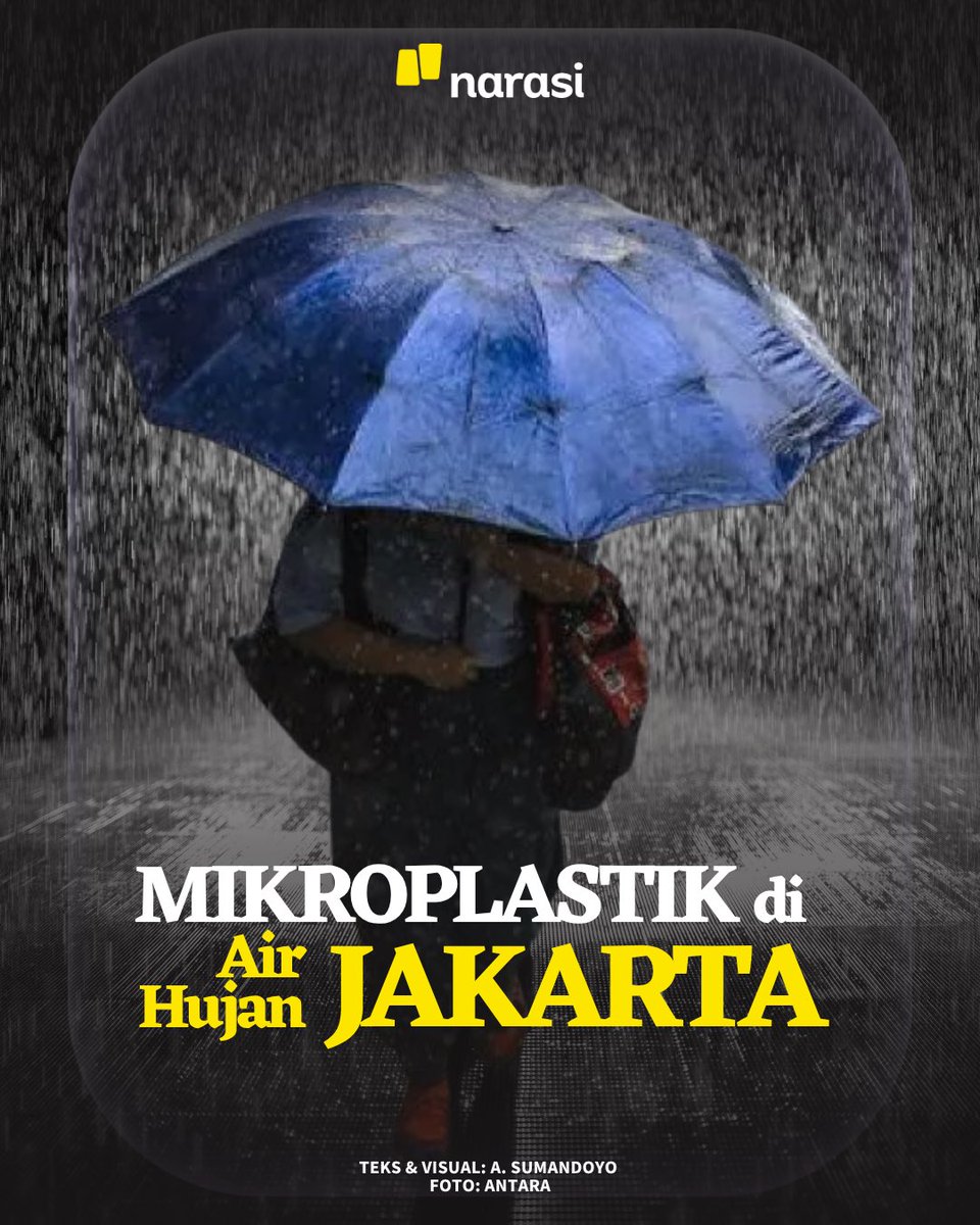 BRIN menemukan mikroplastik dalam setiap sampel air hujan di ibu kota Jakarta dari partikel halus pakaian, ban kendaraan, hingga sampah plastik yang kita buang sembarangan.

Plastik itu terbang bersama angin, lalu turun lagi lewat hujan. Ia bisa masuk ke tubuh lewat napas, air,
