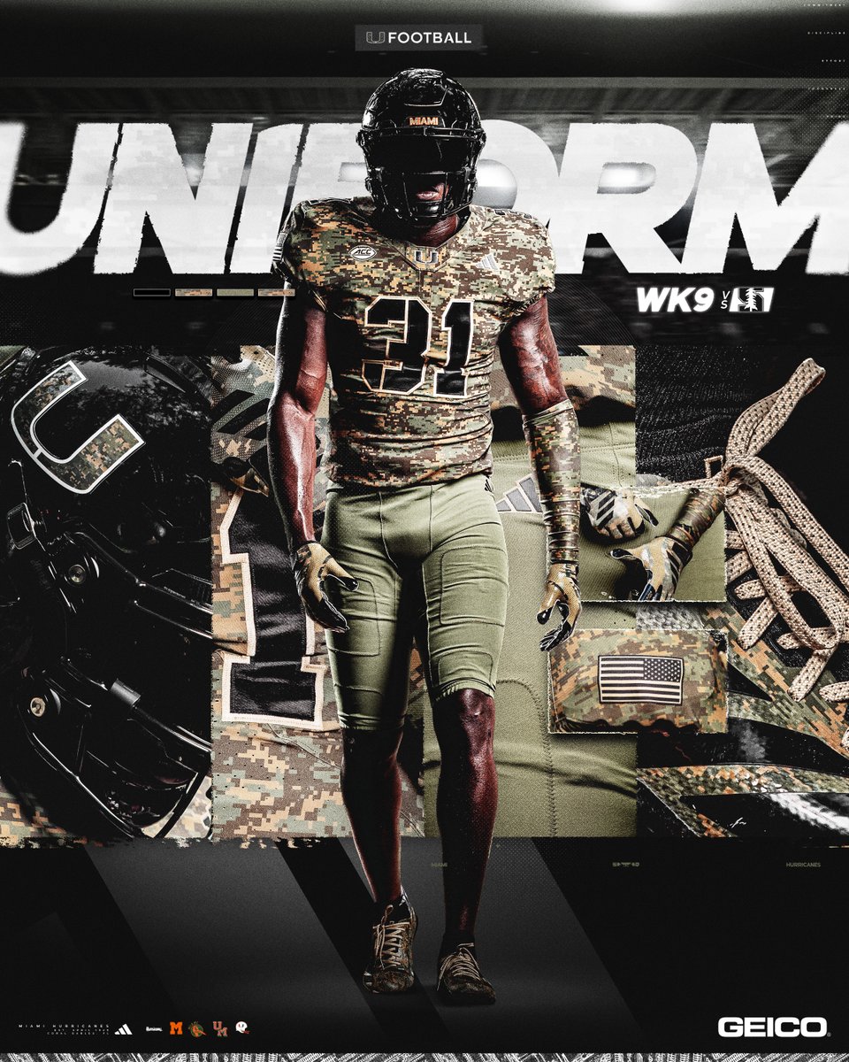 On3sports's tweet image. NEW: Miami will debut camo uniforms this Saturday vs. Stanford🙌

Thoughts? 🤔