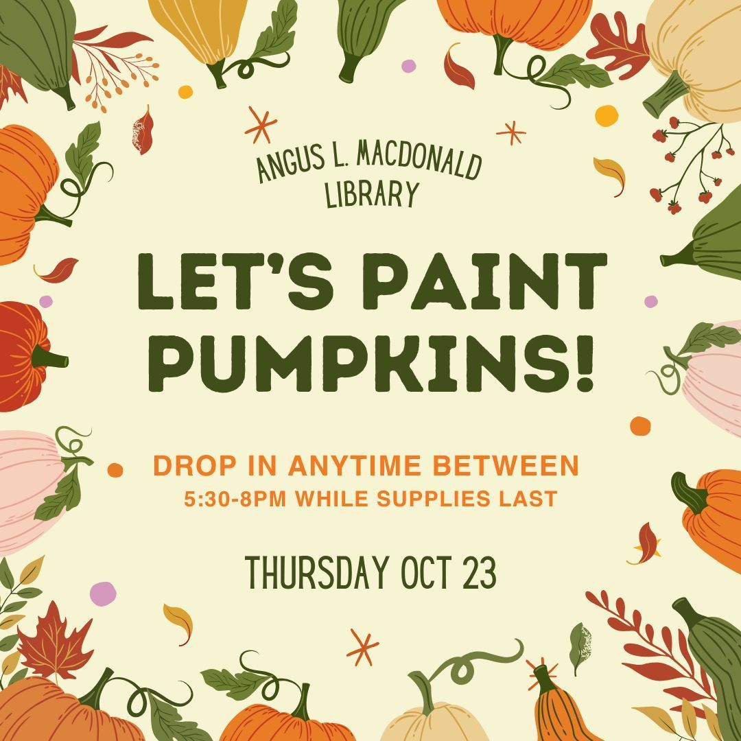 Happening tonight! 🎃 🎃 🎃 

Want a study break? Drop in to paint pumpkins with us anytime Thursday October 23rd from 5:30-8pm. No tricks, just treats and relaxation. See you all there!