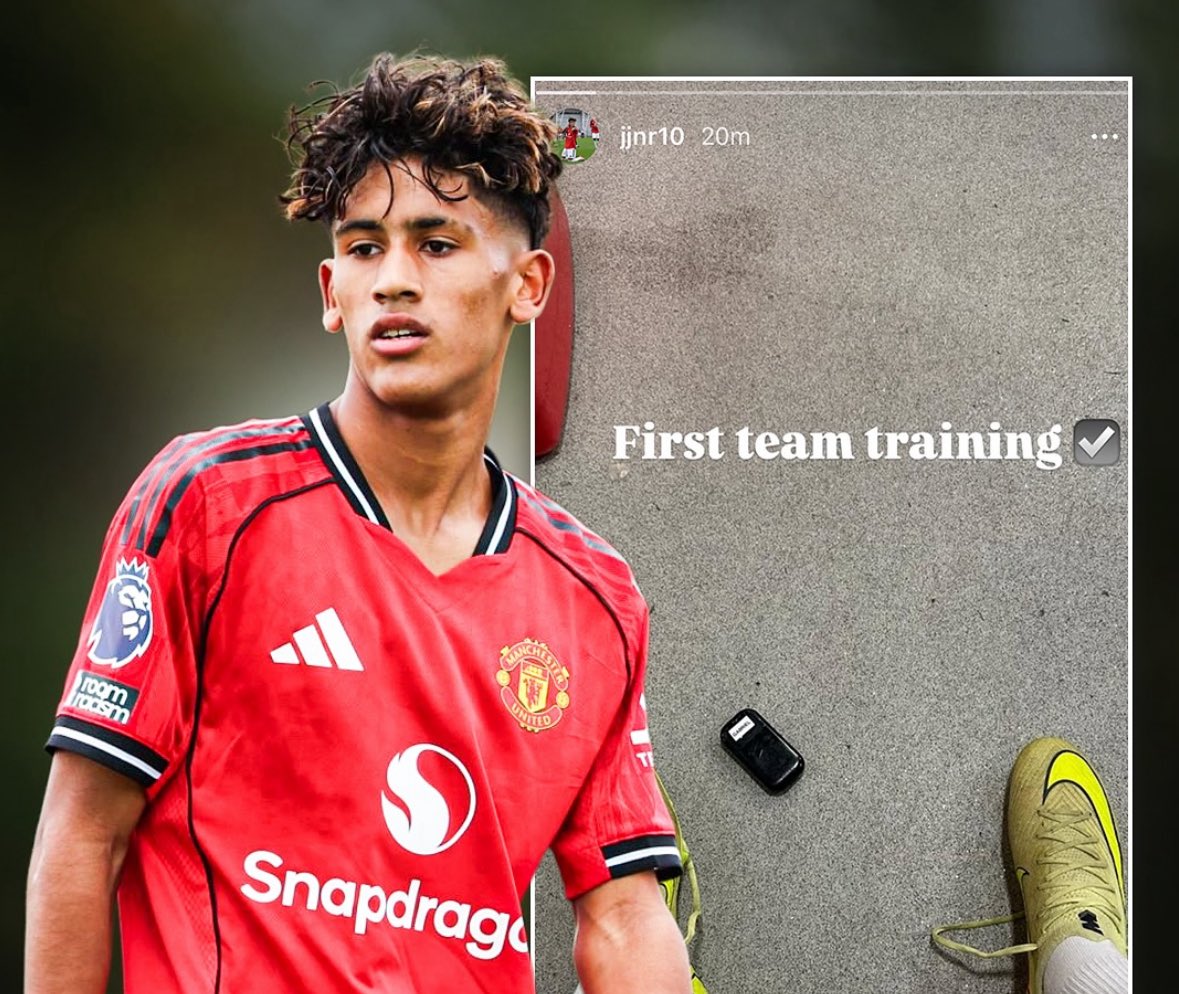🚨🏃🏾‍♂️ Manchester United talent JJ Gabriel, in first team training today at 15 years old.

Seen as one of the best talents of #MUFC Academy, key part of long term project.
