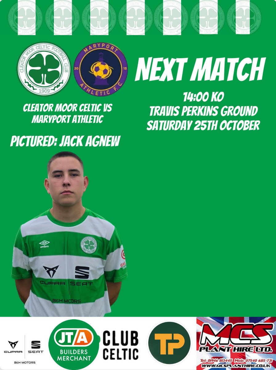 CMCelticFC's tweet image. Our firsts travel to Poulton this weekend hoping to make it 5 wins from 5. Game will be shown live in the club. Our reserves host table toppers Maryport kick off at 2.👍💚

Club open from 12, come show the lads your support🍀