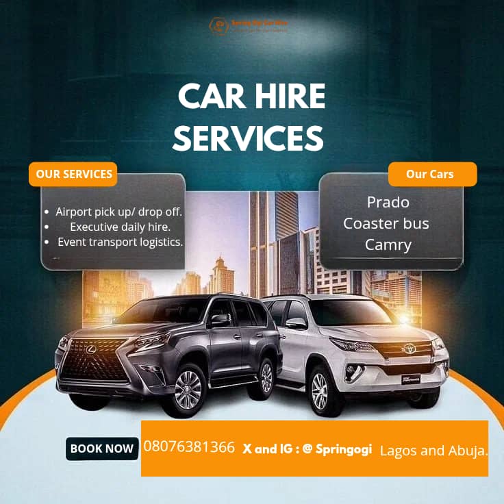 SpringOGI's tweet photo. Let Spring Ogi Car Hire be your trusted logistics partner!
We offer professional and dependable services tailored for individuals and organizations.
Airport pick-up and drop-off
Executive daily hire
Event transport logistics
We’ve got you covered with buses, salon cars, and SUV https://t.co/92BBcq5OcC