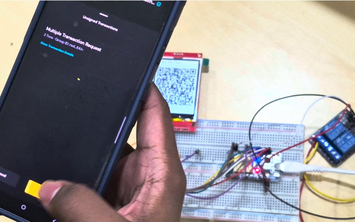 nickthelegend88's tweet image. Hey #AlgoFam , We Built this dispenser at 2AM on caffeine and chaos ☕💻 @Dakshith_ @prajwal_algo
ESP32 + Algorand + web Pera sign = on-chain dispenser 🪄
For Hack Series 2, Indeed Indian Devs are cooking for the #Road2ImpactSummit 🔥
V1 of the Dispenser which calls motor