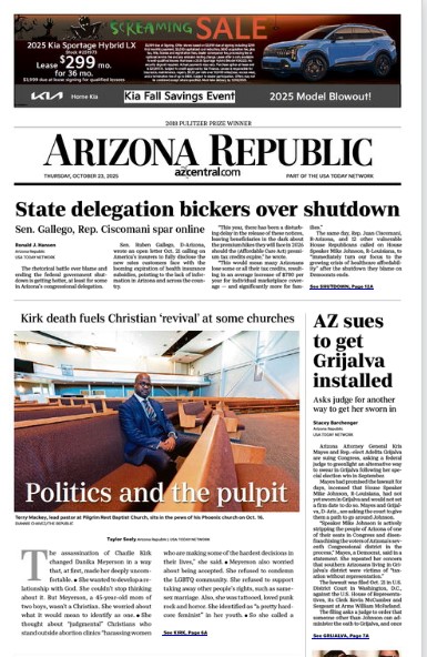 Arizonans are flocking to church after the killing of Charlie Kirk. But pastors' partisan rhetoric was already testing the limits of some Christians. I explore a variety of Christian perspectives in my story for <a href="/azcentral/">azcentral</a>.

Read here: 
azcentral.com/story/news/loc…
