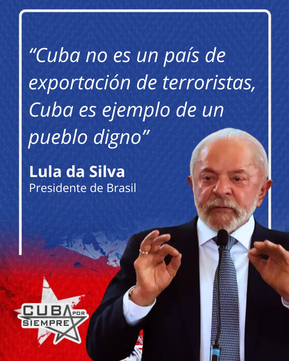 Lula condenó la inclusión unilateral de la isla caribeña en listas estadounidenses que acusan a Cuba de patrocinar el terrorismo. 
#CubaNoEstáSola 
#ConElPieEnElEstribo
