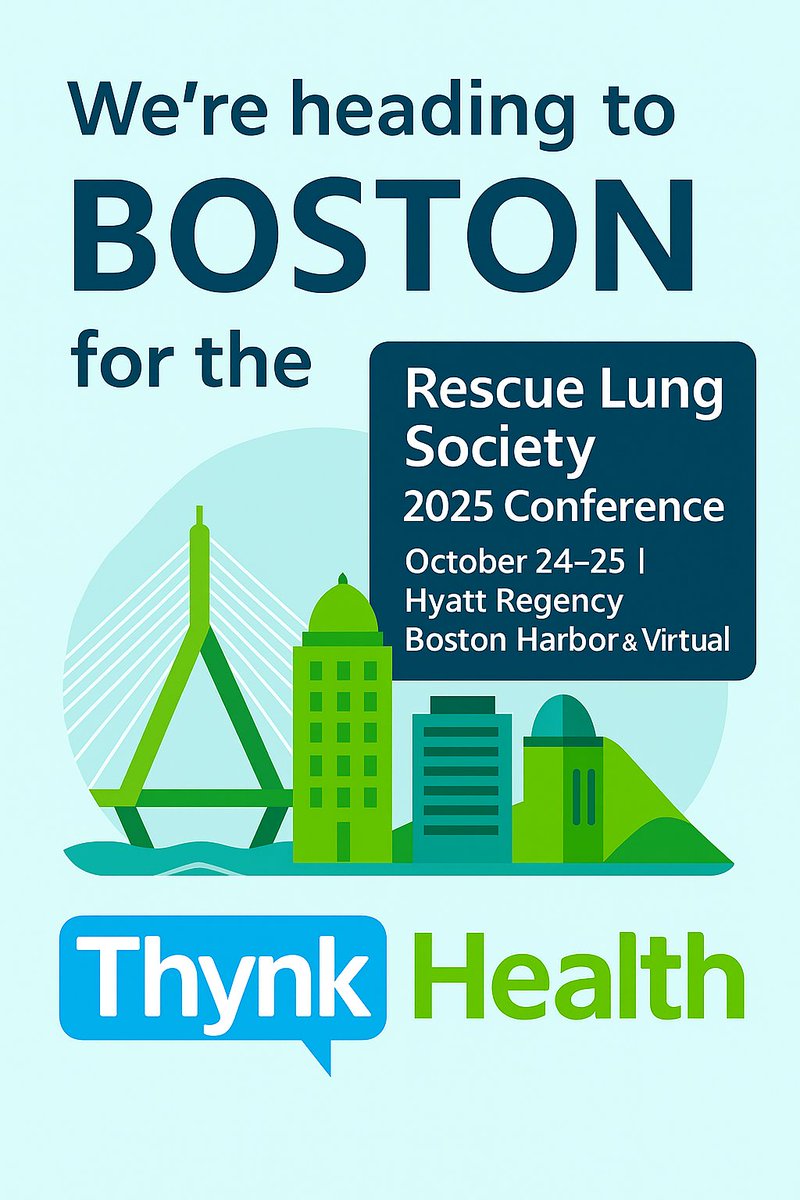ThynkHealth's tweet photo. Thynk Health is proud to sponsor the 2025 Rescue Lung Society Conference!
Join us October 24–25 at the Hyatt Regency Boston Harbor (or virtually) for two days focused on Early Lung Cancer Detection: Clinical &amp; Public Health Practice and Research. https://t.co/l0nm4yDqWV