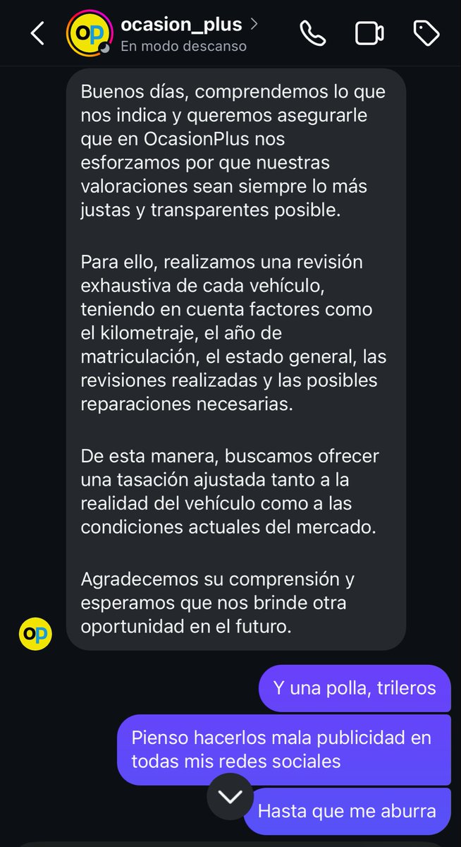 Hay actualización del tema. <a href="/ocasionplus/">OcasionPlus.com</a> me ha escrito por Instagram