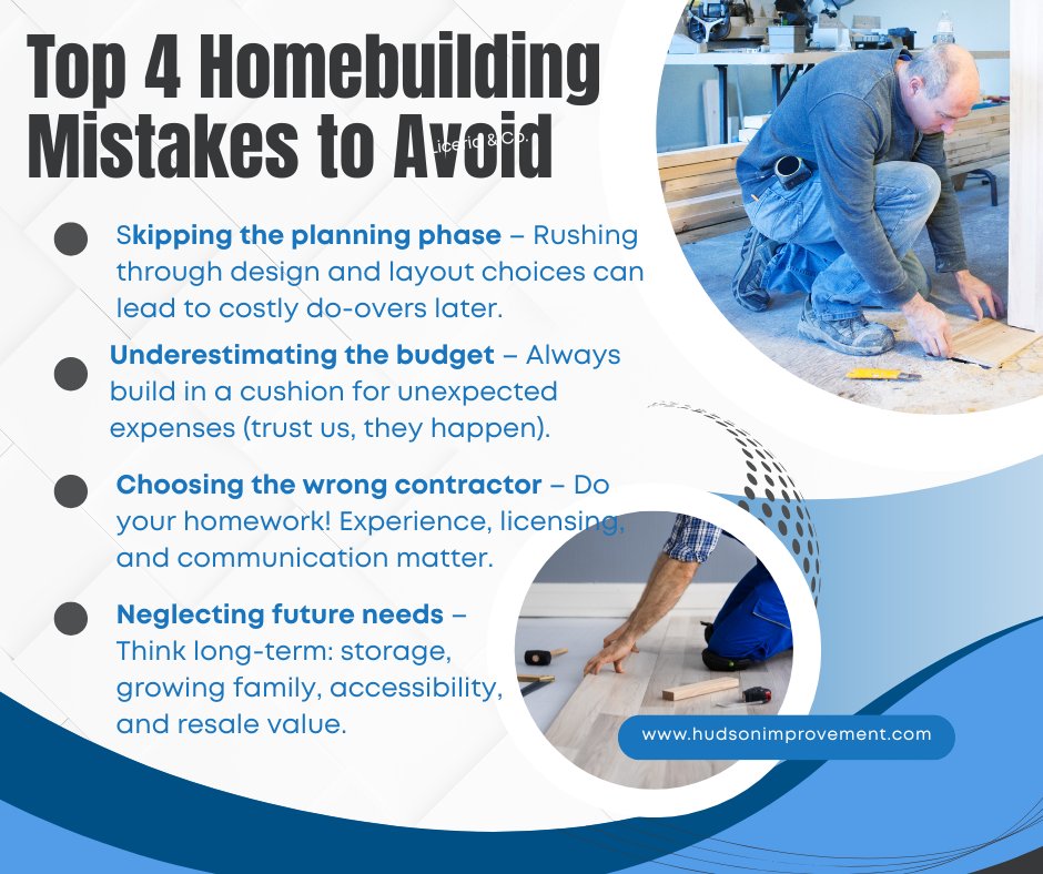 hudsonimprove's tweet image. Building your dream home? 🏡 Before you dive in, here are the Top 4 Homebuilding Mistakes we see all too often 👇
Avoid these pitfalls, and your dream home will stand the test of time — beautifully and stress-free. 🛠️✨
#HomeBuildingTips #ContractorLife #DreamHome #HomeDesign