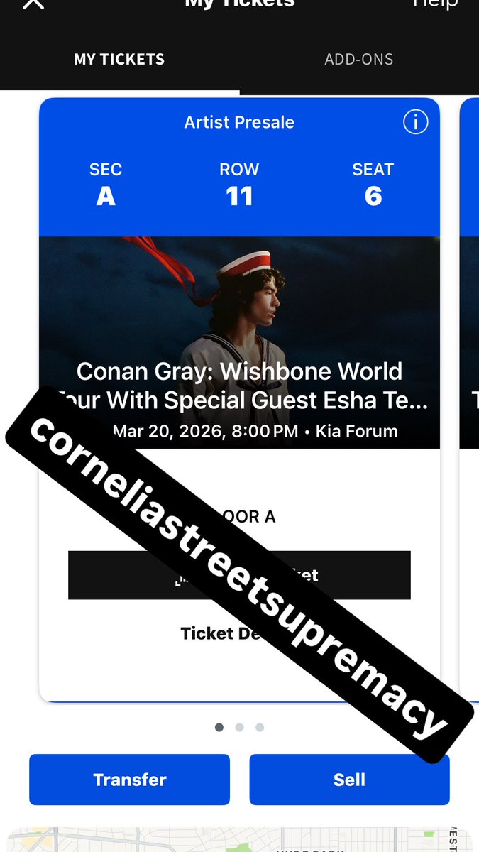usfttaylorswift's tweet image. selling 3x conan gray floor tickets for the kia forum in los angeles on march 20th for fv ($170 each), i bought tickets at the same time as my bf so we need to sell these 😭😭