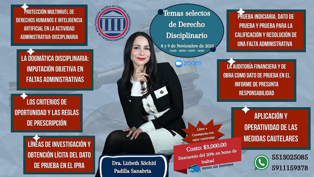 Los Tópicos más relevantes en la práctica disciplinaria. 🤓

¿Ya te inscribiste?🚨🚨🚨

No te lo pierdas 8 y 9 de Noviembre de 2025👇🏻👇🏻

Inscrbete en los números del flayer 📞

#DerechoDisciplinario
#dralizpadilla
#derechopunitivo
#ResponsabilidadesAdministrativas