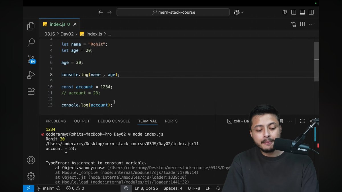 sohamm_shinde's tweet image. Day 17 #JavaScript:
The Modern Scope Rules (Block Scope):
const: Use by default. Cannot be reassigned (but objects/arrays it holds can be changed).
let: Use only if you need to reassign the value later.
#CodingTips #Frontend #ES6 #CoderArmy #js