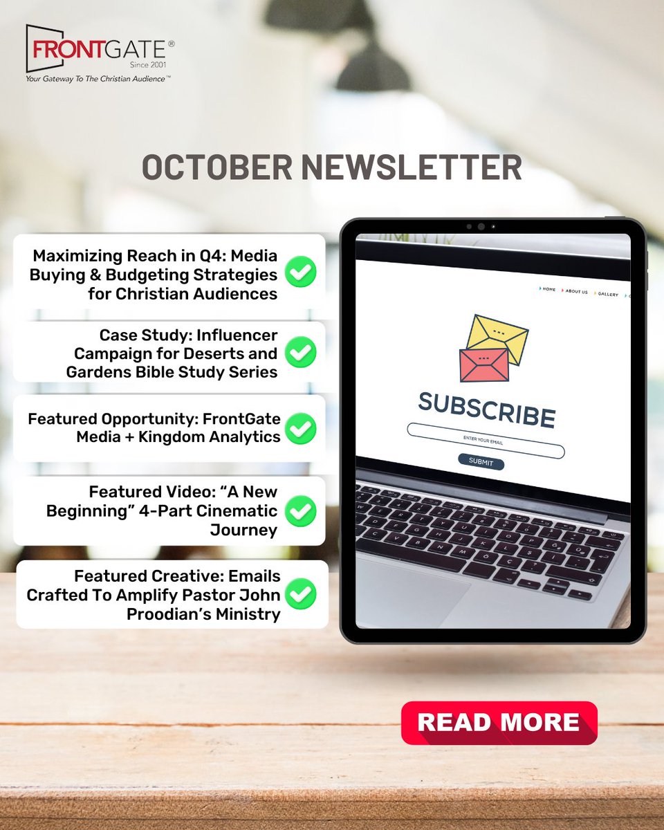 📬 The October Newsletter is here!
Packed with real strategies, inspiring case studies, and must-know insights for faith-based marketers, ministries, and Christian creatives. 🙌

✨ Inside this issue:
✅ Maximizing Q4 Media Buys &amp; Budgets
✅ Influencer Case Study: Deserts and