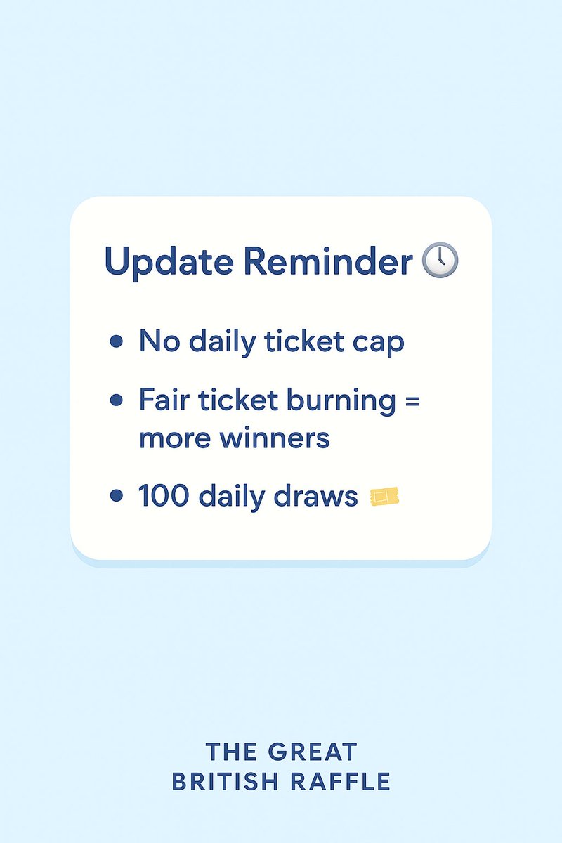 🚀 Reminder: The Great British Raffle got a big upgrade!

✅ No more daily ticket cap — earn as many as ad supply allows

🔥 Ticket burning system ensures more winners every day

💳 Claim prizes via PayPal, Gift Cards, or Crypto

🎁 100 draws daily from a £25 prize pool

Have you