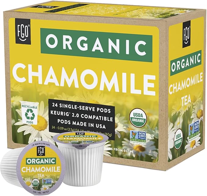 FGO Organic Chamomile Tea K-Cup Pods for Keurig, 24 Count (Pack of 1), Naturally Caffeine-Free Herbal Tea, USDA Organic, Non-GMO, &amp; Recyclable geni.us/d4GtIm7 #Amazon via @Amazon 

#ad #tea #health #healthy #drink #food