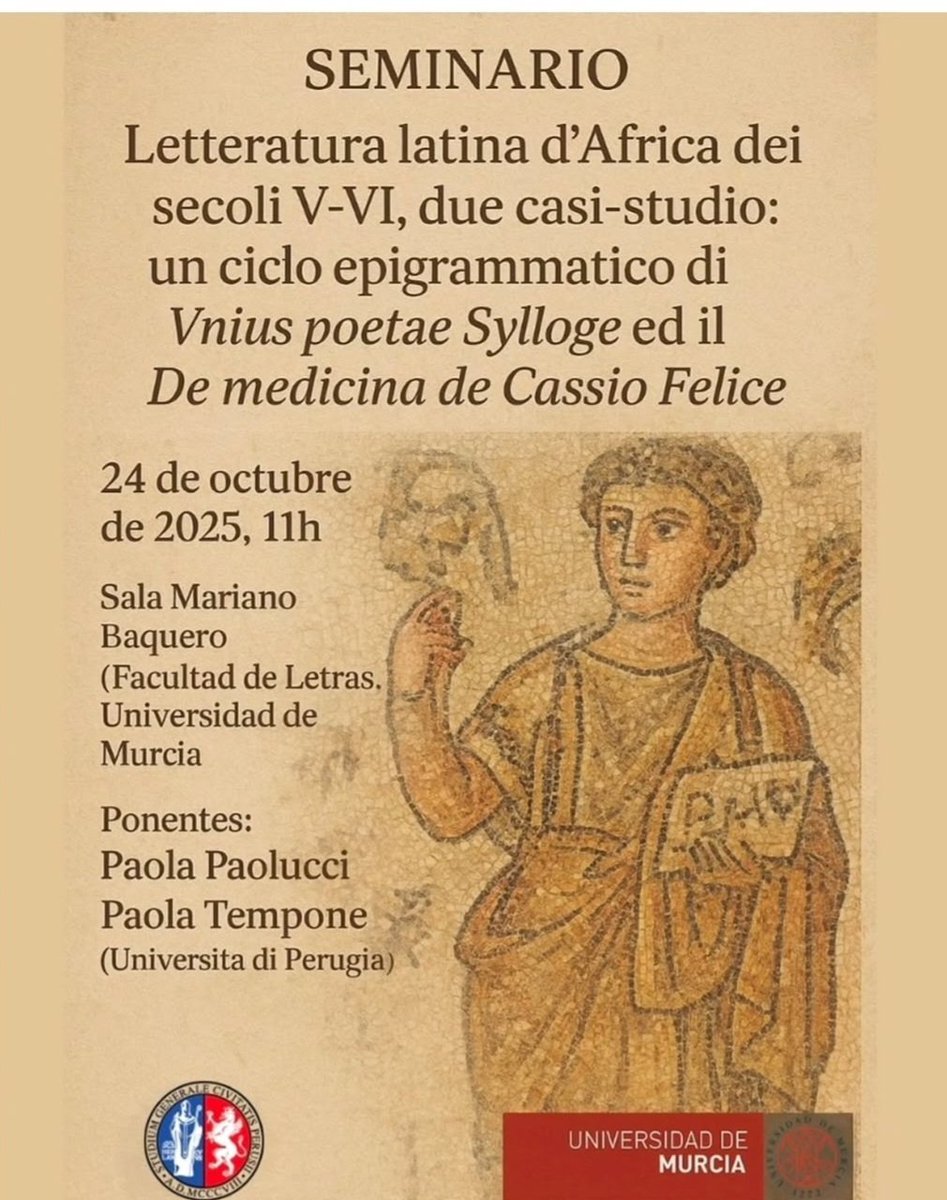 Mañana tendremos una conferencia sobre literatura tardoantigua de la mano de dos profesoras de la universidad de #perugia Os esperamos en <a href="/LetrasUMU/">Facultad de Letras UMU</a>
#eventosclásicos