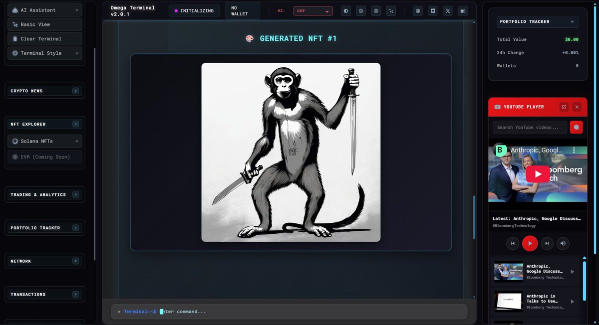 solar_dex's tweet image. Terminal - Generate an image of a monkey with a sword