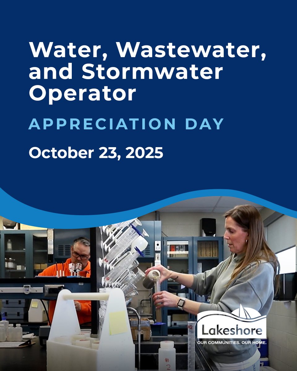 💧October 23 is Water, Wastewater, and Stormwater (Wr3) Operator Appreciation Day, as declared by the Ontario Municipal Water Association!💧

Thanks to all of our Water, Wastewater, and Stormwater Operators for your dedication to the residents and communities of Lakeshore!