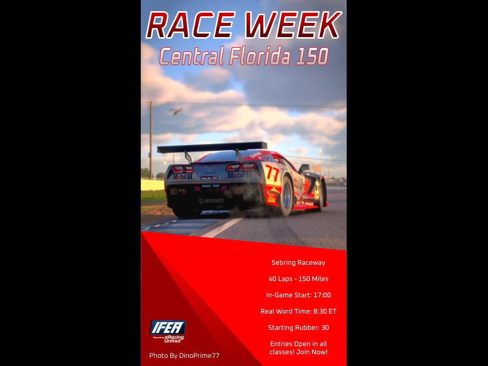IFEA_Racing's tweet image. It's Race Week in Sebring! Trans Am Makes it's return to the track this Saturday, 3 classes set for competition, will you be there? Join us at our link in Bio! #eRacingUnited #ForzaMotorsport #TransAm #GoTransAm #IFEA