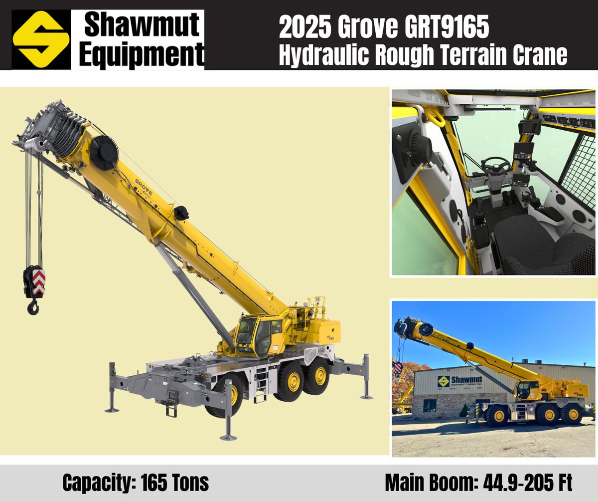 ShawmutEquip's tweet photo. Built with input from real operators, the Grove GRT9165 delivers power and precision where it counts.

🔹 205 ft (62.5 m) main boom
🔹 Full-vision cab
🔹 Intuitive CCS controls
🔹 Best-in-class load charts

#GroveCranes #Cranes #Construction

Click - https://t.co/oI6VtQ2BzN https://t.co/o6K74BzVgF