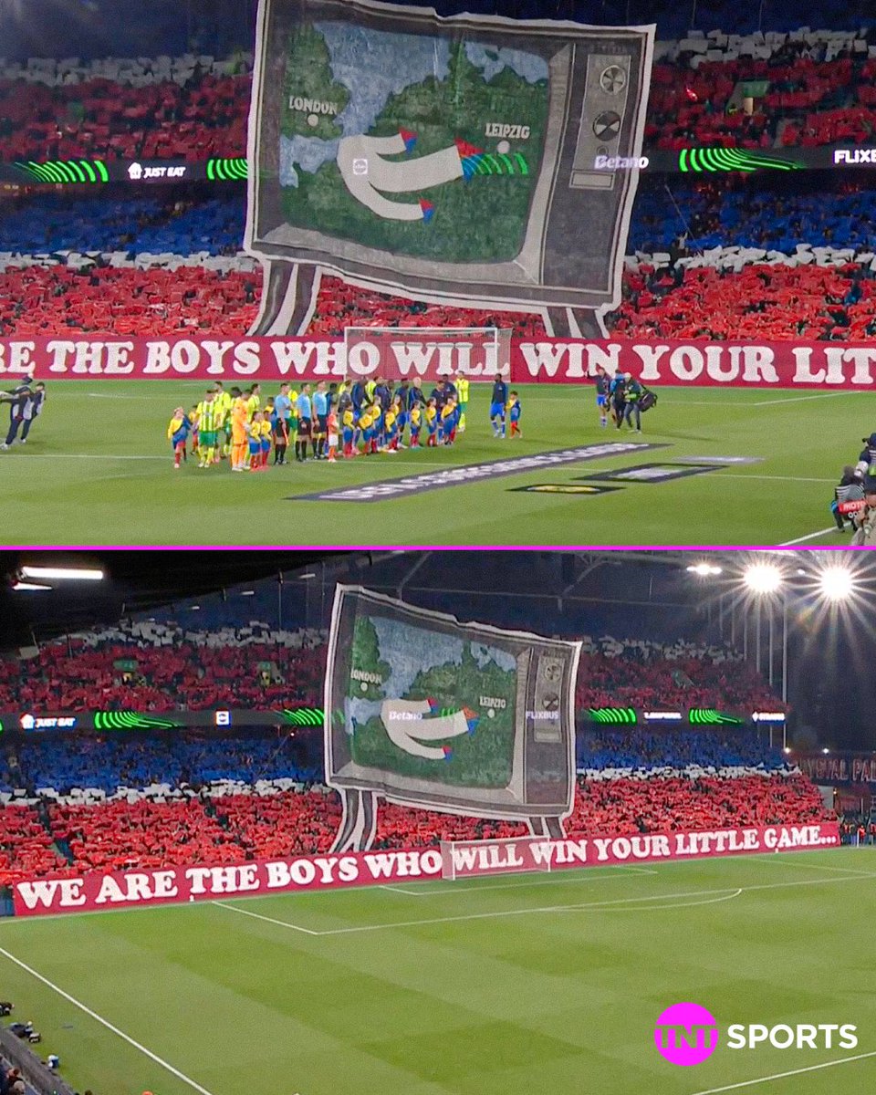 Crystal Palace fans unveil a tifo showcasing the journey to Leipzig, where the Conference League final is being held 👏