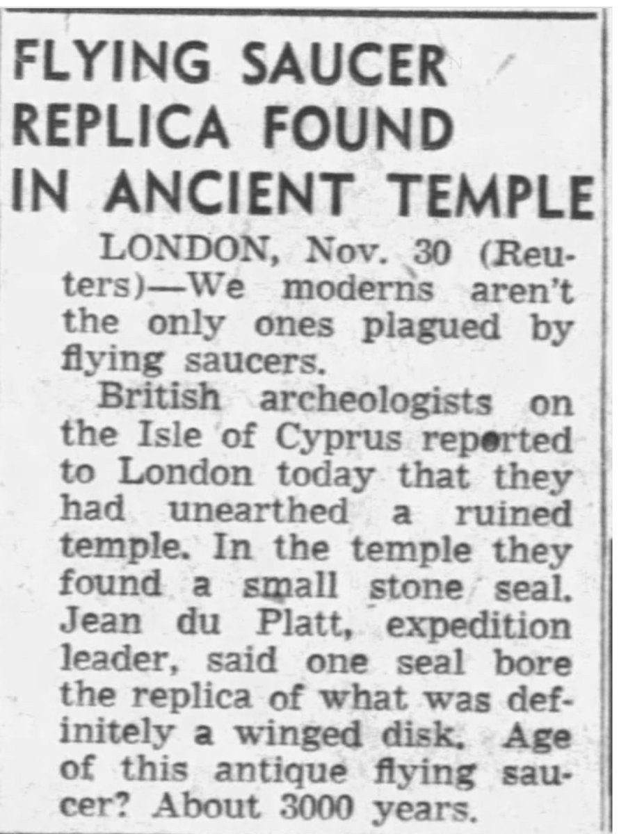 Bob Lazar said the UFO/UAP he worked on was an archaeological find: maybe that's true.

Reuters, Los Angeles, California Fri, Dec 1, 1950: 

newspapers.com/article/the-lo…