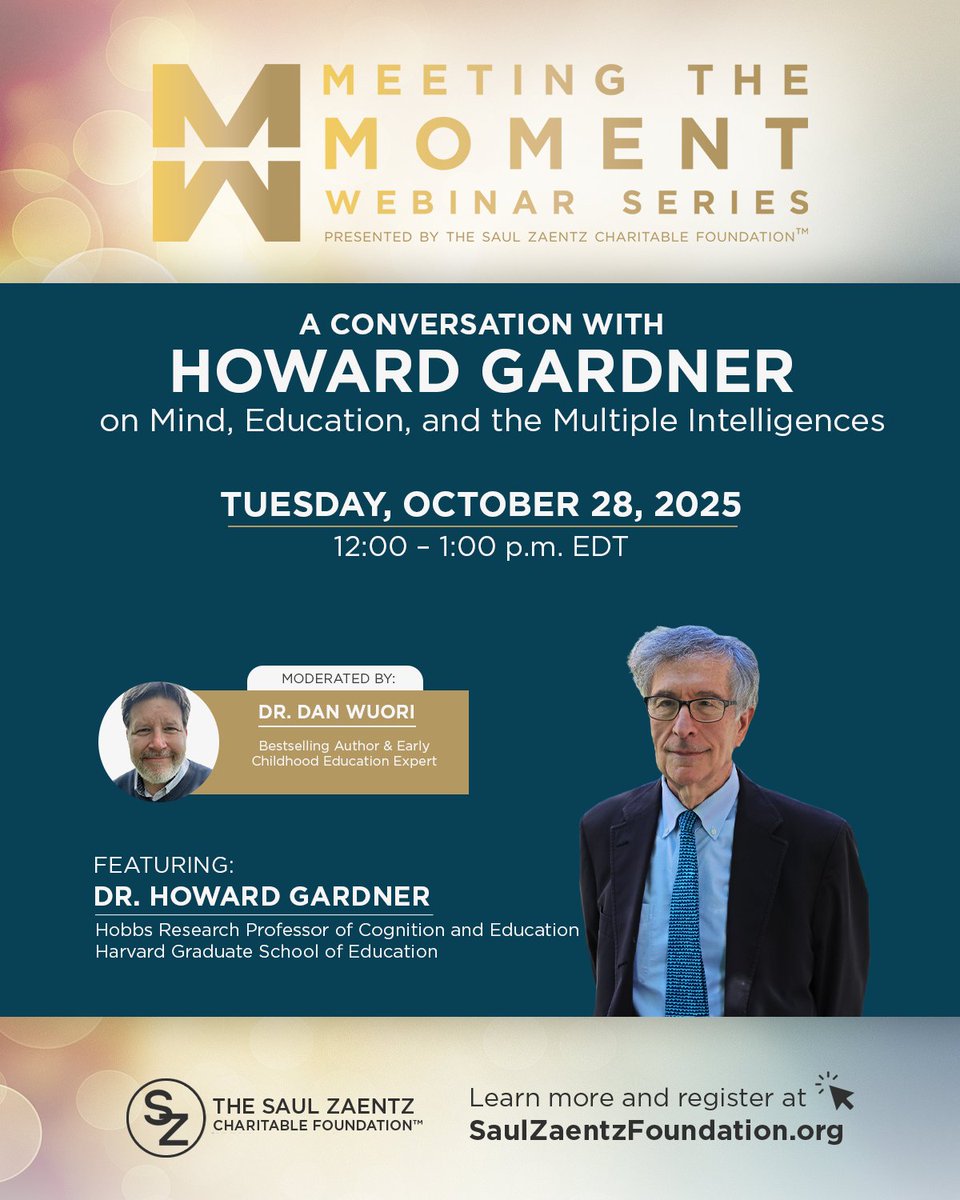 As Psychologist Howard Gardner prepares for the publication of a new edition of FRAMES OF MIND, he joins <a href="/DanWuori/">Dan Wuori</a> for a wide-ranging conversation + virtual audience Q&amp;A at #MeetingTheMoment. RSVP today: bit.ly/4nYGy57