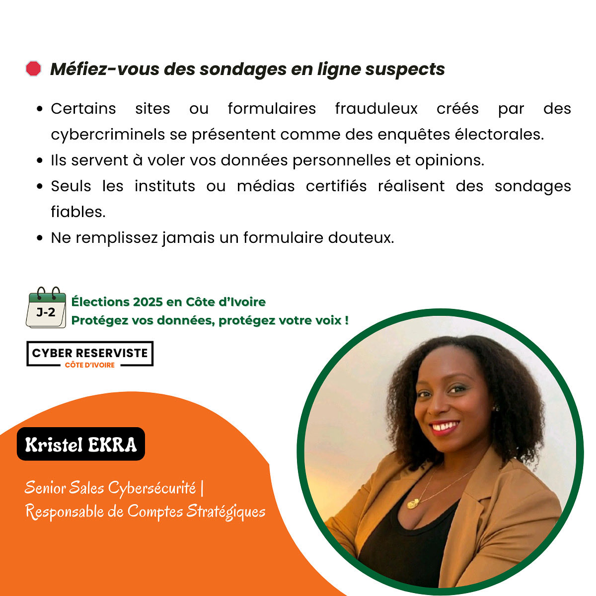 J-2 Élection présidentielle Côte d’Ivoire 2025 🇨🇮La Communauté <a href="/CyberReserviste/">Cyber Réserviste Côte d'Ivoire</a> (#CRCI) poursuit sa campagne nationale de sensibilisation.
#africa #Cybersecurity #Elections2025 #CIV225 #IA #FakeNews #Abidjan #risk