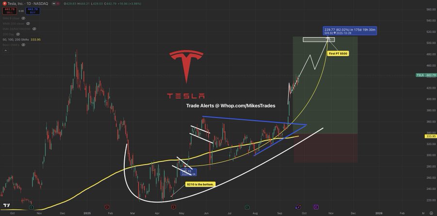8GIN1's tweet photo. $TSLA is currently in a historical squeeze and will see $500+ within the next few days…  With the CEO of $TSLA loading $800M and Congress loading billions it’s clear this rally is just beginning.  We will never see levels this low again.  $600+ incoming soon.  Mark my words… https://t.co/NZi3vt5h3J