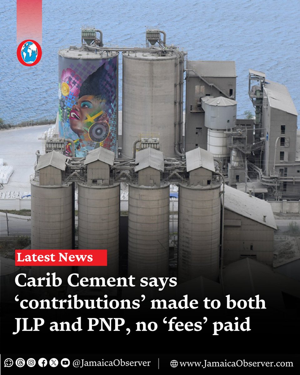 JamaicaObserver's tweet image. Caribbean Cement Company Limited says it has made voluntary contributions to both major political parties in Jamaica, adding that it has not paid “fees” to either party.

It sought to make the clarification following reports that its Mexican-based parent, Cemex, disclosed a…