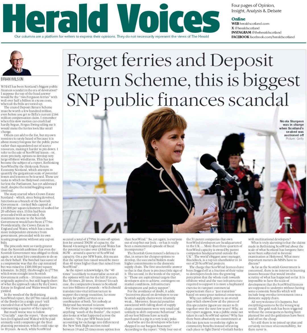 sud55_allan's tweet photo. This is incredible: staggering,  incompentent, underpricing by SNPGreens.
Sold 30Gw of offshore  windfarm rights £775m - £25m per Gigawatt. England likely to get £8bn for 8GW - ONE BILLION per gigawat.FORTY TIMES MORE THAN WE'RE GETTING!!!!!. 
Great article by Brian Wilson Wilson https://t.co/6zzbrnBCSr