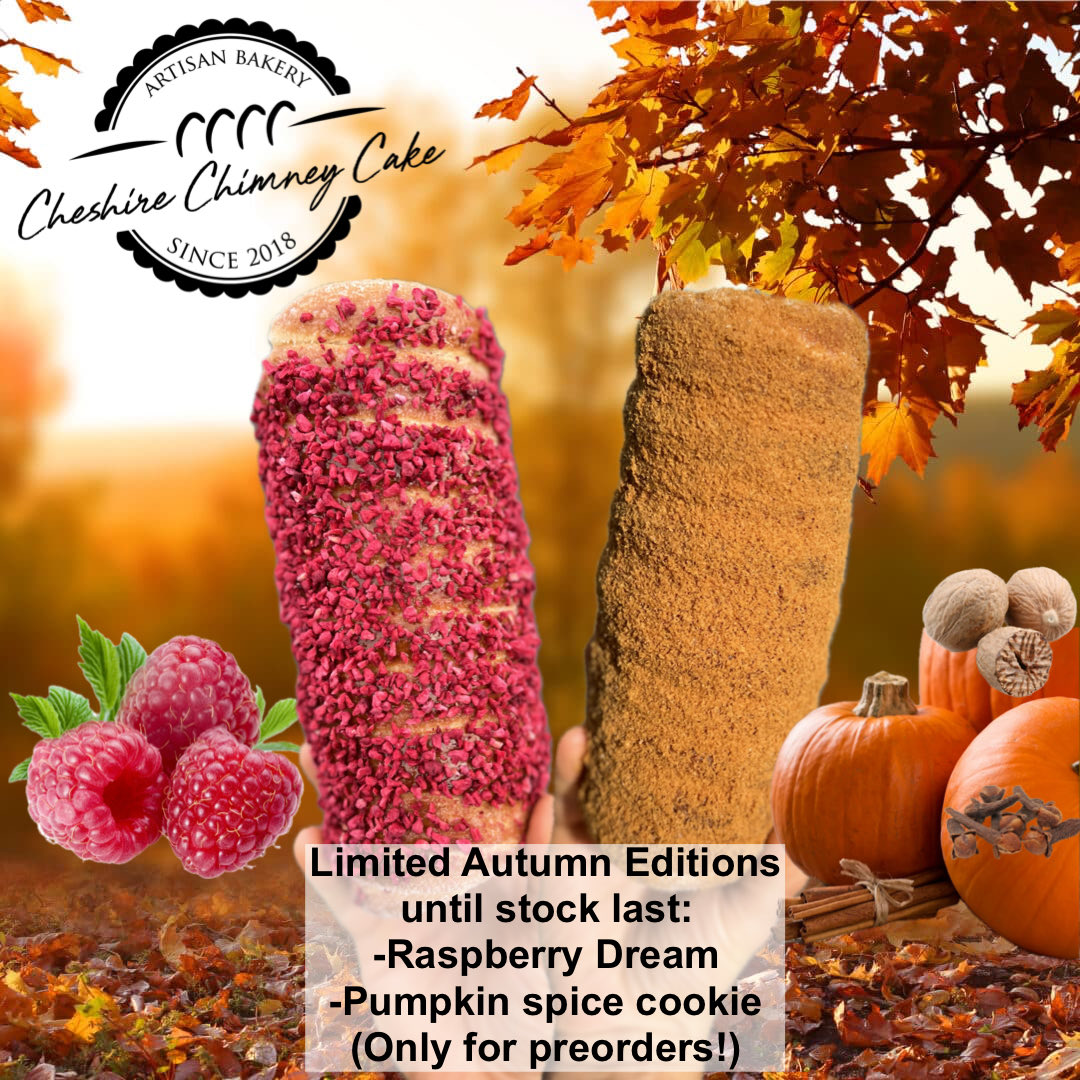 🍁2 Limited Edition Autumn flavours 🍁 🍓Raspberry Dream and 🎃🫚Pumpkin Spice cookie! Win it on my Fb or Ig! #cake #chimneycake #autumn #raspberry #pumpkinspice #halloween #kurtos #trdelnik #doughnut #yummy #streetfood #dessert #fyp #foryoupagee #goviral #goviralgo #hungarian
