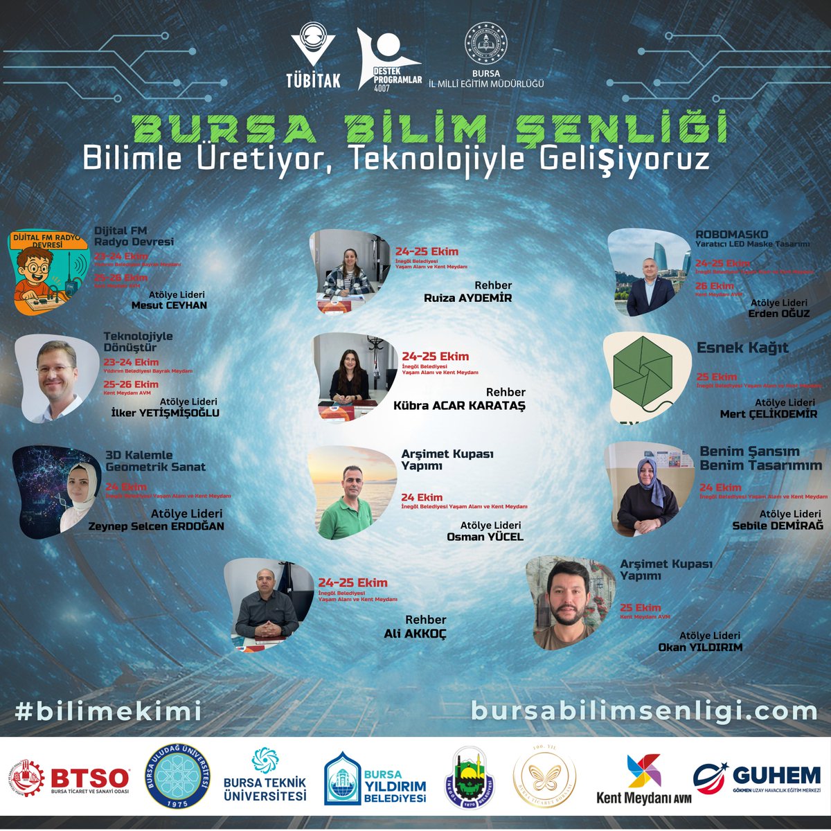 🔬 Bursa Bilim Şenliği’nde 2. Gün!

TÜBİTAK 4007 Bilim Şenlikleri Destekleme Programı kapsamında düzenlenen Bursa Bilim Şenliği, ikinci gününde de hız kesmeden devam ediyor.

Yıldırım Belediyesi Etkinlik Alanı, Kent Meydanı AVM, GUHEM ve İnegöl Belediyesi Yaşam Alanı’nda