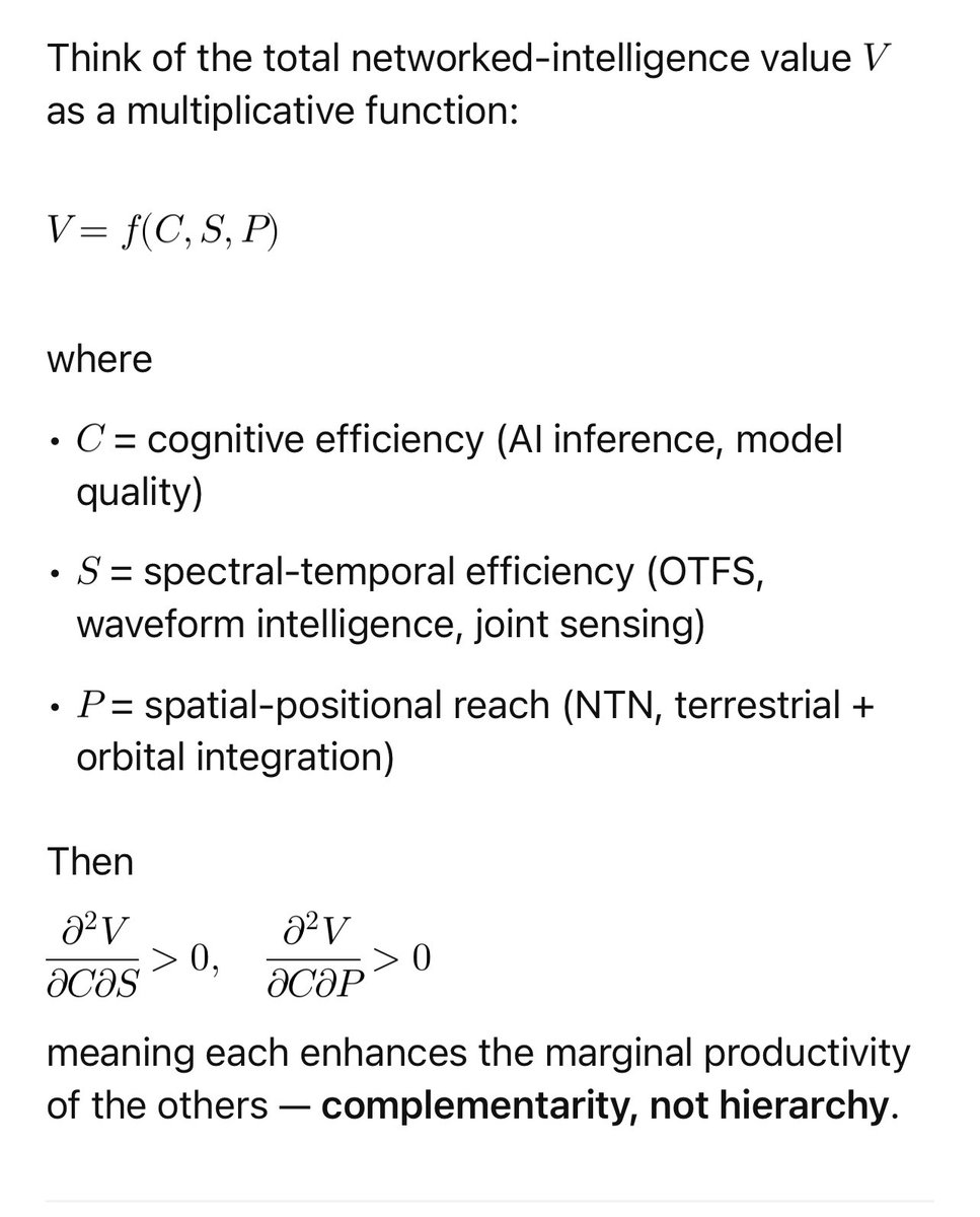 CatSE___ApeX___'s tweet image. 🚨 $ASTS DISRUPTIVE 3D CHESS 🚨
A tweet about:
Orthogonal enabling dimensions of the intelligent-network continuum, AKA
Mutually catalytic complements, these three:
AI ✖️ D2C NTN ✖️ Cohere OTFS
They’re orthogonal in physics but
👉multiplicative👈
in economics.
🐾