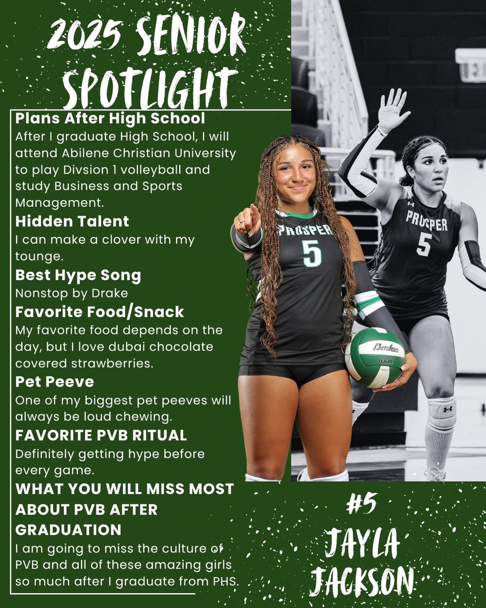 prospervb's tweet image. Next up in our senior spotlights✨… 
#5 Jayla Jackson!! 💚🏐
#PVB #SeniorSpotlight