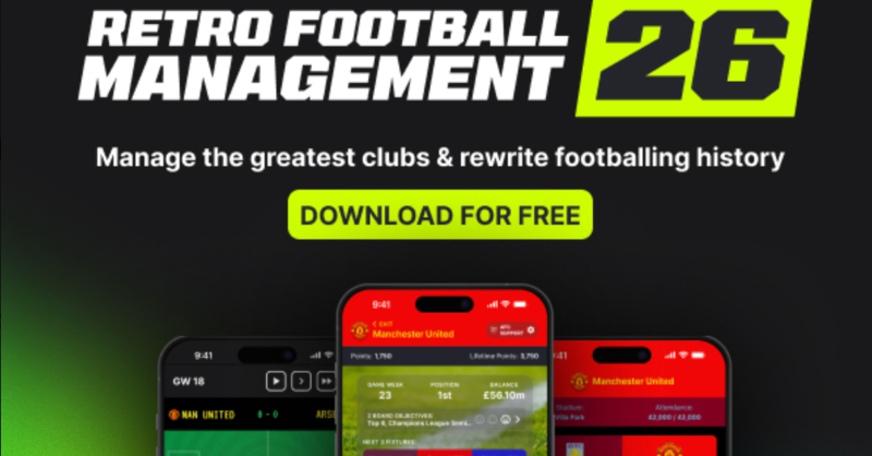 DeadlineDayLive's tweet photo. 📲 "𝗥𝗲𝘁𝗿𝗼 𝗙𝗼𝗼𝘁𝗯𝗮𝗹𝗹 𝗠𝗮𝗻𝗮𝗴𝗲𝗿 2026 is the best mobile footy management sim ever"

- Old skool players and kits
- Classic tactics
- New and improved for 2026
- Totally 𝗙𝗥𝗘𝗘

Find out what all the fuss is about

↓ 𝗗𝗢𝗪𝗡𝗟𝗢𝗔𝗗 𝗙𝗢𝗥 𝗙𝗥𝗘𝗘 𝗡𝗢𝗪 ↓