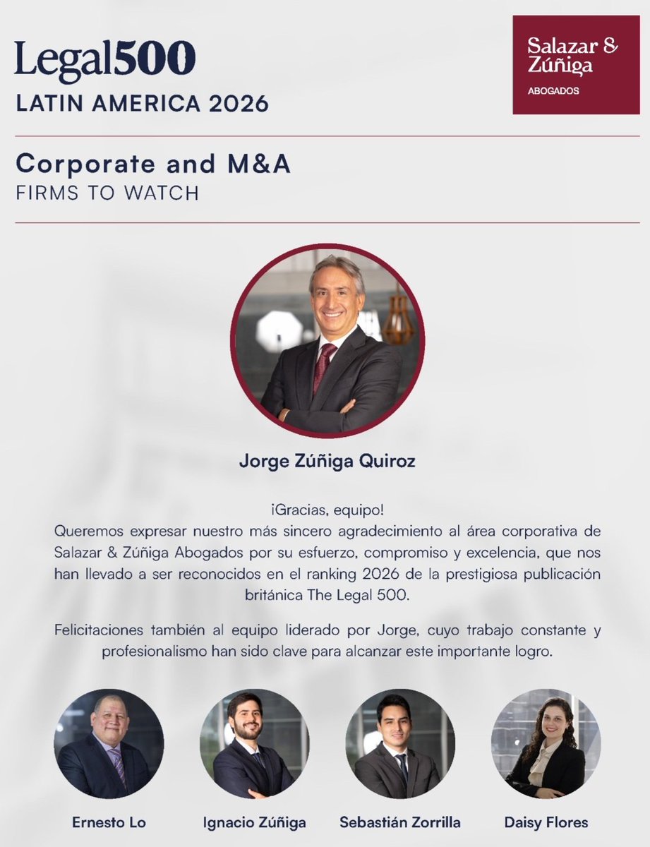La prestigiosa publicación británica #TheLegal500 nos ha reconocido como Firms to Watch 2026 en Corporate&amp;M&amp;A. 
Estamos muy orgullosos porque este logro refleja la confianza de nuestros clientes y el compromiso de un equipo que impulsa negocios con propósito y visión estratégica.