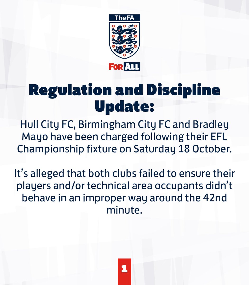 FAspokesperson's tweet image. Regulation and Discipline update on @HullCity and @BCFC:
