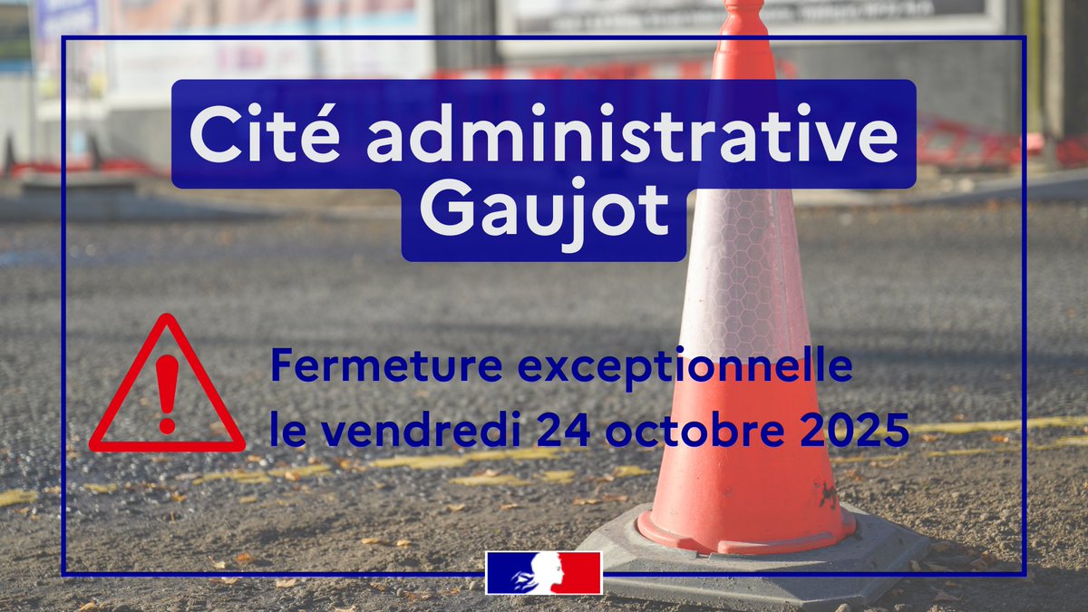 Prefet67's tweet image. #Fermeture exceptionnelle 🚧| Cité administrative Gaujot

En raison de travaux spécifiques, la cité administrative Gaujot située au
 📍 14 rue du Maréchal Juin à Strasbourg sera fermée au public
 📅  le vendredi 24 octobre toute la journée

Afin de ne pas vous déplacer