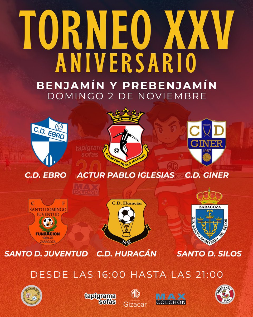 ActurPIglesias's tweet photo. TORNEO XXV ANIVERSARIO | Benjamín y Prebenjamin.
Confirmamos los equipos que participarán en el Torneo XXV Aniversario el domingo 2 de noviembre.
Desde las 16:00 estarán los tres campos activos simultáneamente con el torneo de 5 categorías distintas.
#SomosApi
#VAMOSAPI https://t.co/17Yus2E6cz