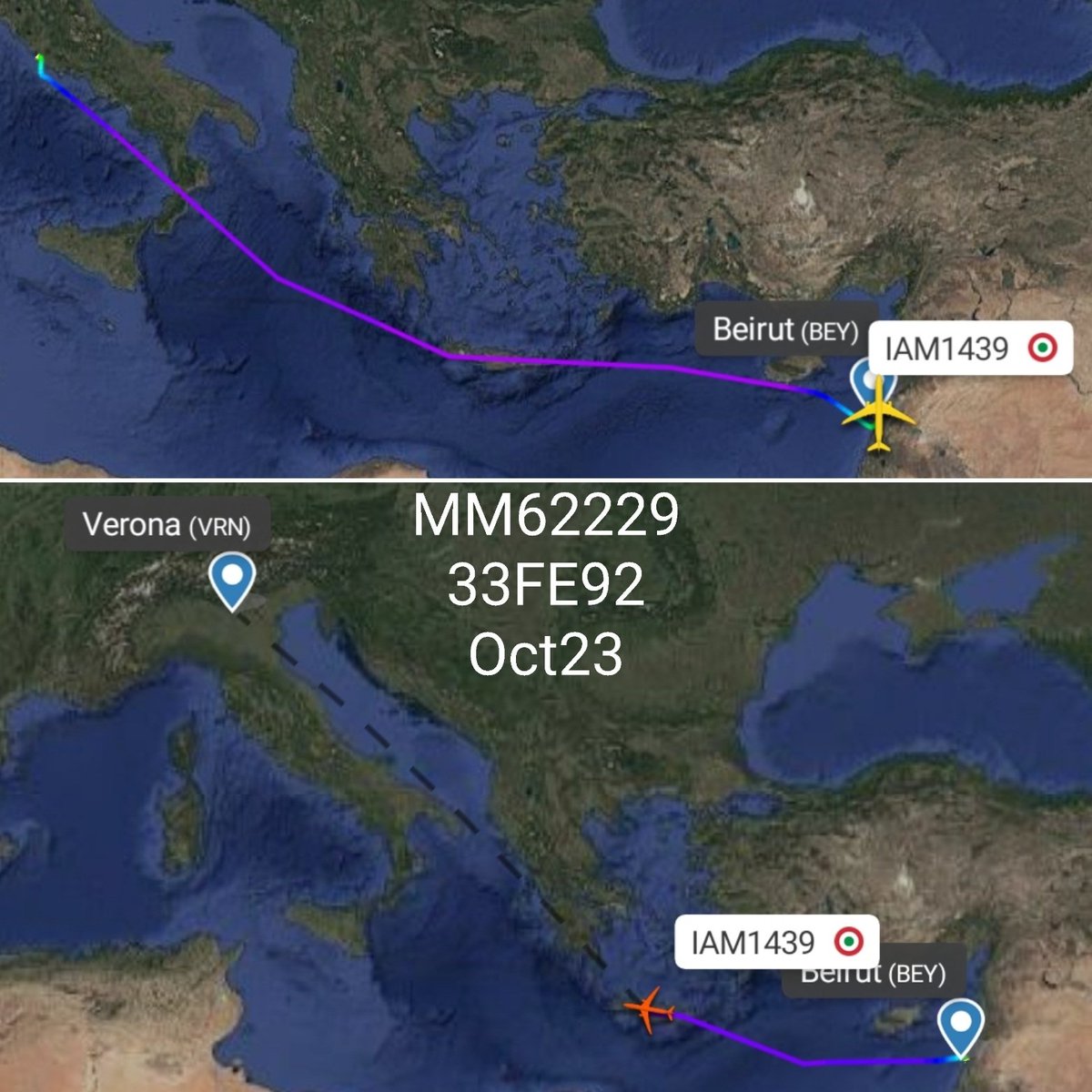 LebanonJets's tweet photo. 4th #Italy AirForce #KC767 for October #MM62229 #33FE92 from Pomezia to Beirut then onwards to Verona as #IAM1439 https://t.co/LqRoWoRWG8