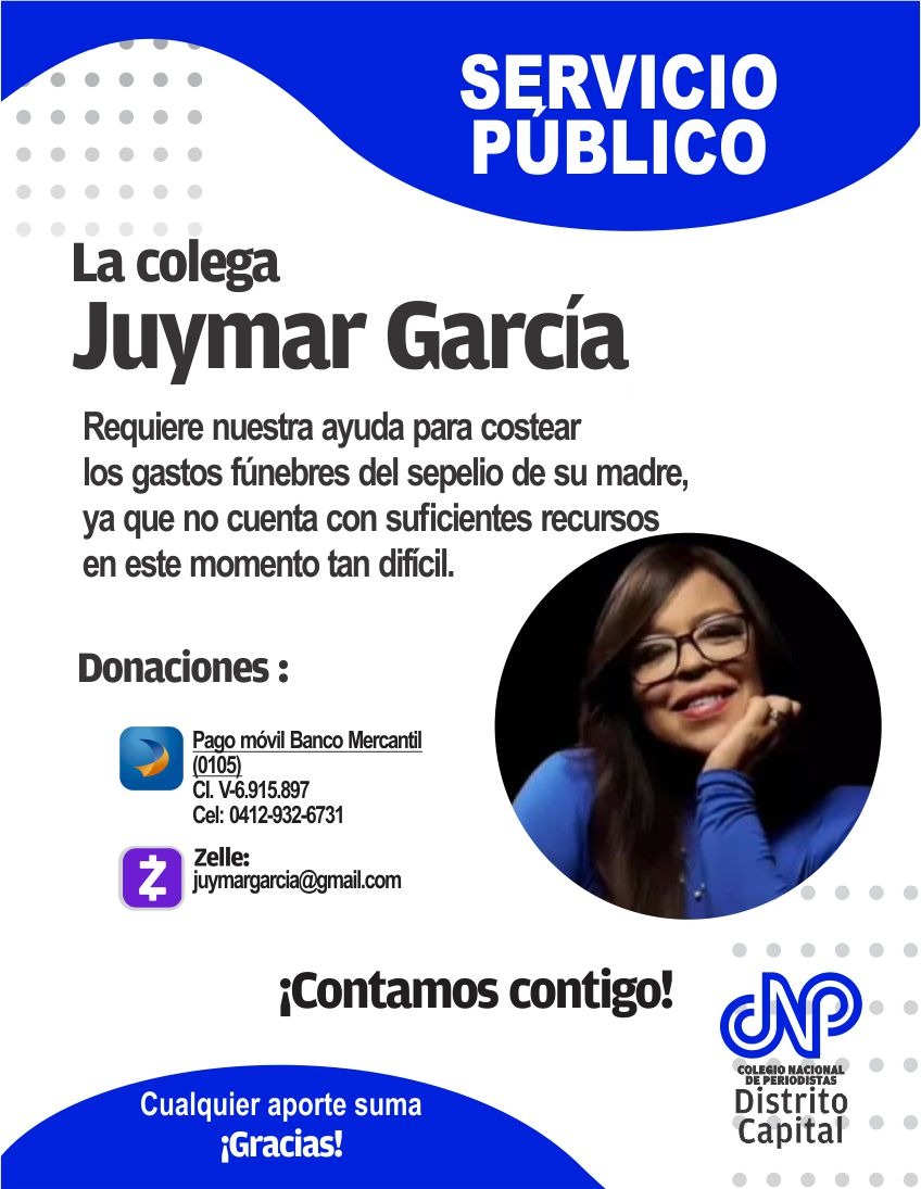 #23Oct #ServicioPublico Nuesttra colega Juymar García requiere ayuda para cubrir los gastos fúnebres de su querida madre Judith Herrera. Agradecidos . 👇