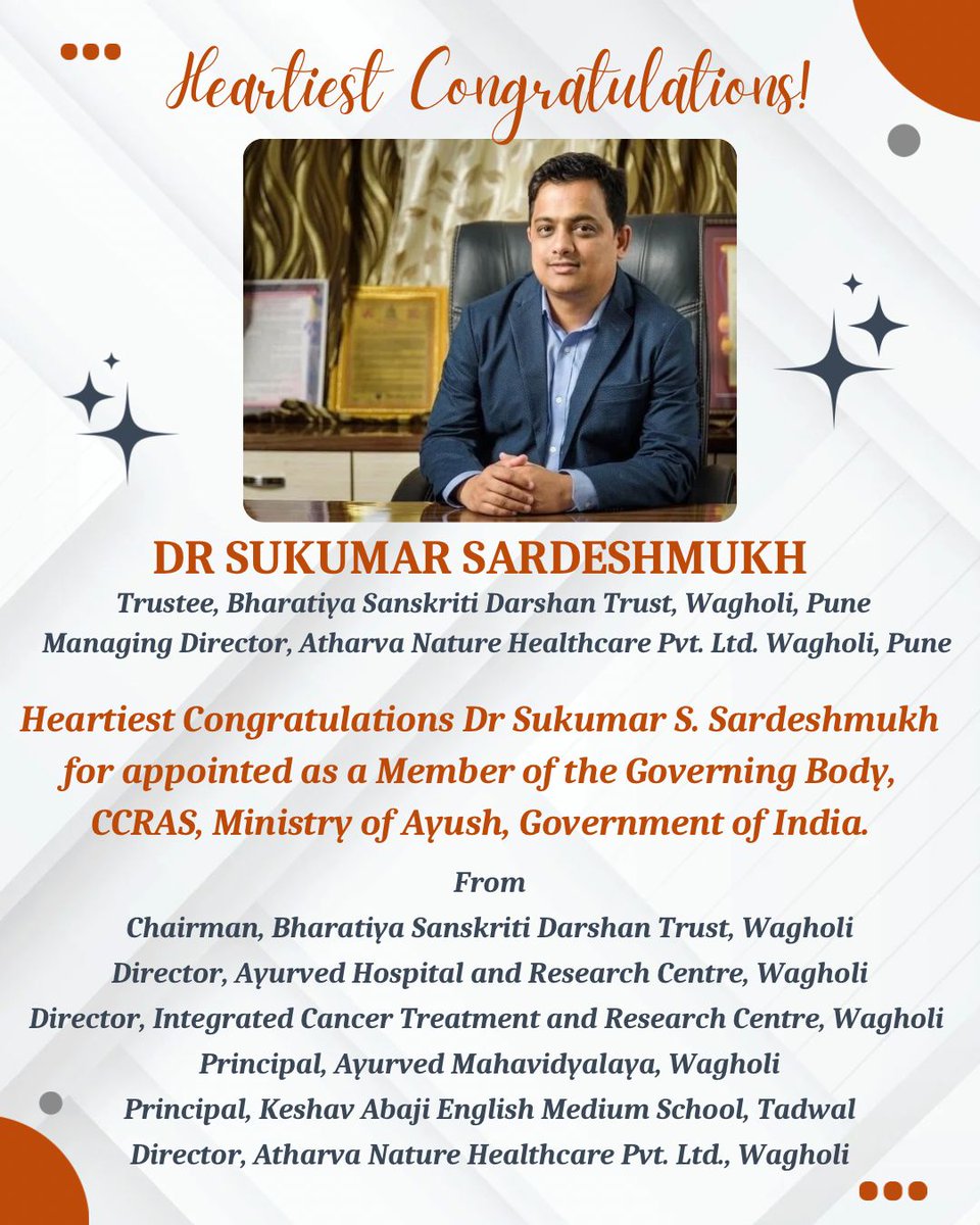 BsdtIn's tweet photo. Heartiest Congratulations Dr. Sukumar Sardeshmikh for being appointed as a Member of the Governing Body CCRAS Ministry of Ayush Government of India. https://t.co/qcwDV5JHCA