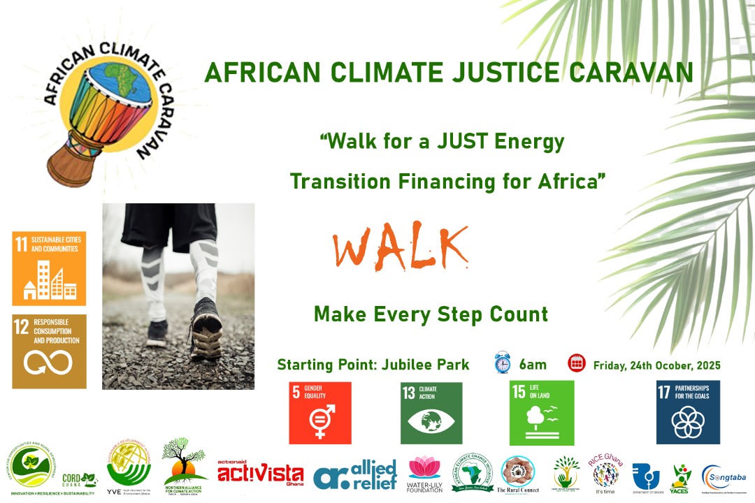cordghana's tweet image. 🌍 Walk with us for climate justice!
Join the African Climate Justice Caravan under the theme:
 “Walk for a Just Energy Transition Financing for Africa.”
Together, we demand fair, inclusive, and sustainable energy for all! 💚
Hosted by CORD Ghana in partnership with Activista…