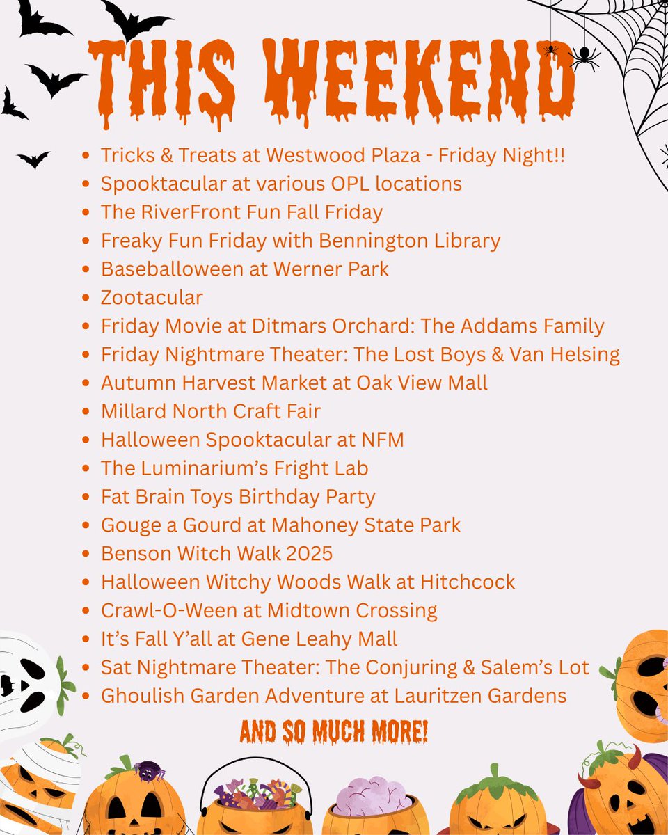 Trick-Or-Treat: familyfuninomaha.com/trick-or-treat…

Current Events: familyfuninomaha.com/events/

#FamilyFunInOmaha #Omaha #Halloween