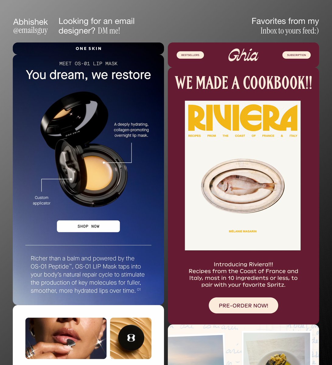 EmailsGuy's tweet image. Favorites From Inbox – Release 033
From – One Skin &amp;amp; Ghia