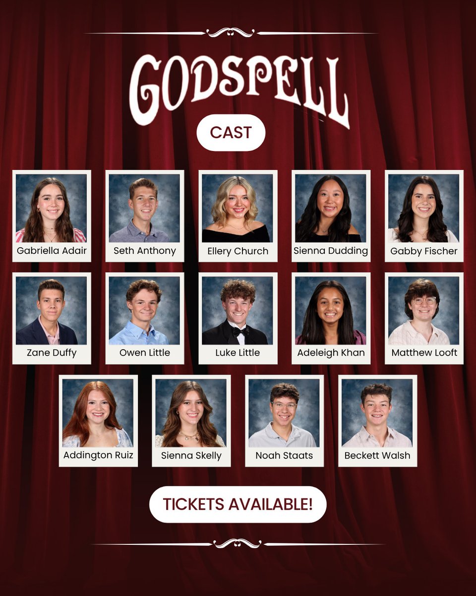 We have a talented cast appearing in this weekend's production of "Godspell." Come see these students LIVE starting Saturday!

BUY TICKETS: cur8.com/17236/project/…