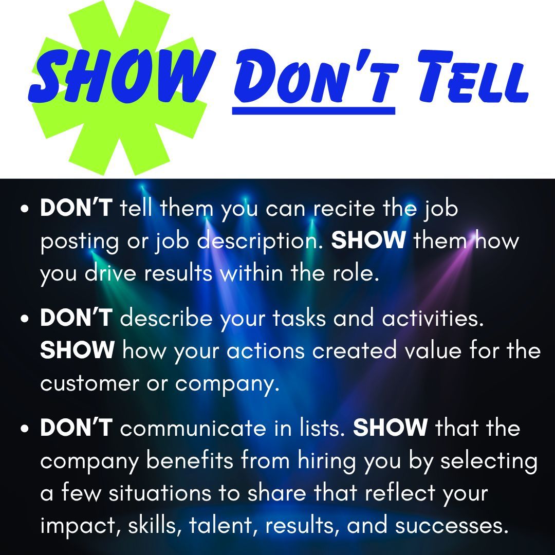 Hiring managers need you to solve their problems. When making a hiring decision, they need a "WHY". Why should they hire you? 

Interview candidates need to be very clear about what they deliver, how they deliver, and why it matters.