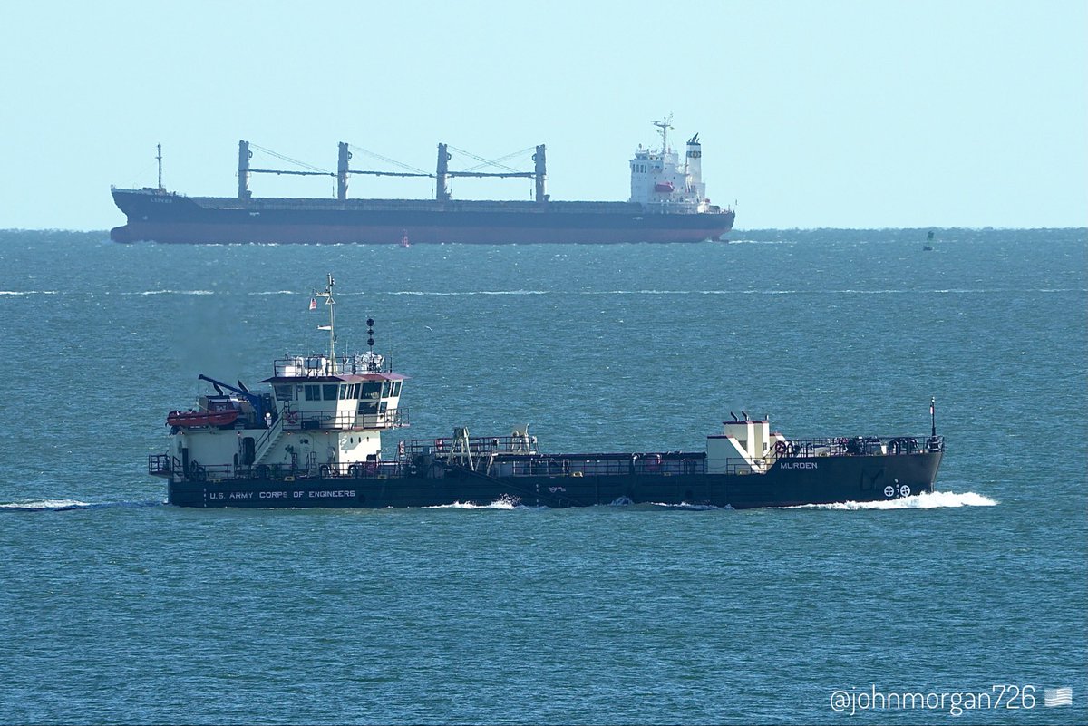 johnmorgan726's tweet photo. The U.S. ARMY Corps of Engineers #Dredger #MURDEN, MMSI:369970571 🇺🇸 en route to Rudee Inlet Virginia Beach. And in the background the #GeneralCargoShip #LEFKES, IMO:9658783 en route to Baltimore, Maryland @BShipspotting @BaltoChes flying the flag of Portugal 🇵🇹. #ShipsInPics https://t.co/EfIkRQDGzf