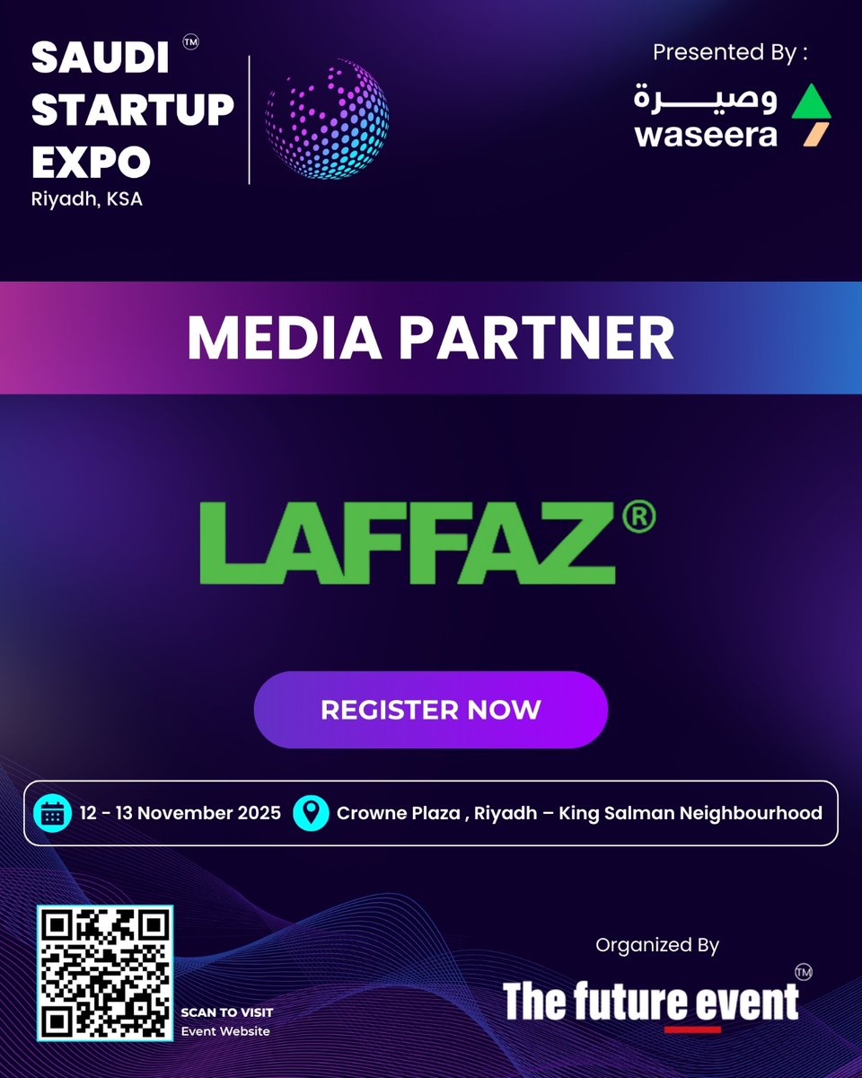 TheFutureEvent1's tweet photo. 💡 Stories that connect continents, ideas that inspire change.

We are honoured to welcome LAFFAZ as a Media Partner for the Saudi Startup Expo 2025, presented by Waseera FinTech.

🚀 Be part of this transformative journey in Riyadh:
👉 https://t.co/Nwif2mpnU0 https://t.co/RAy0uL9IJc